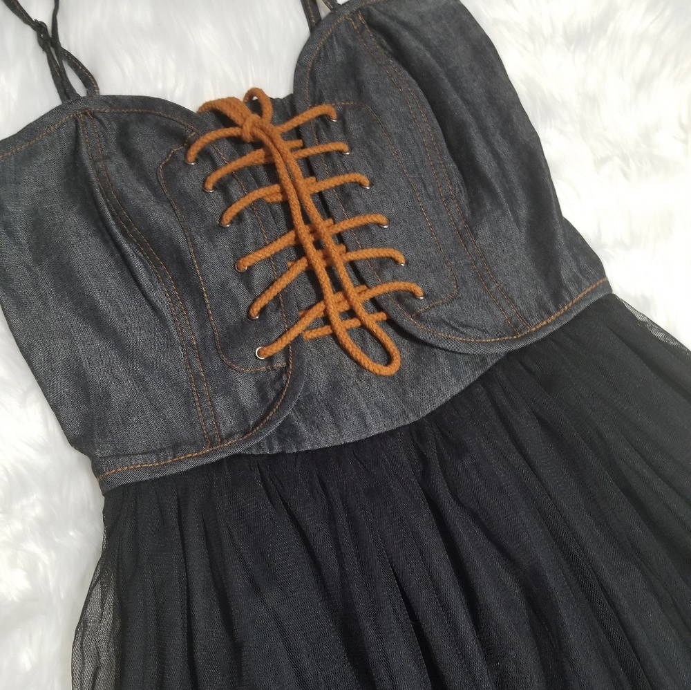NEW! Denim & Black Mesh Dress